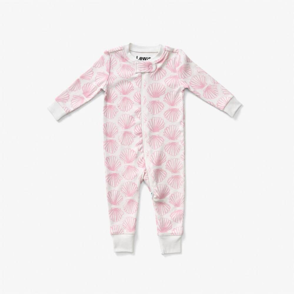 NEW LEWIS baby zip scallop sleeper in blush